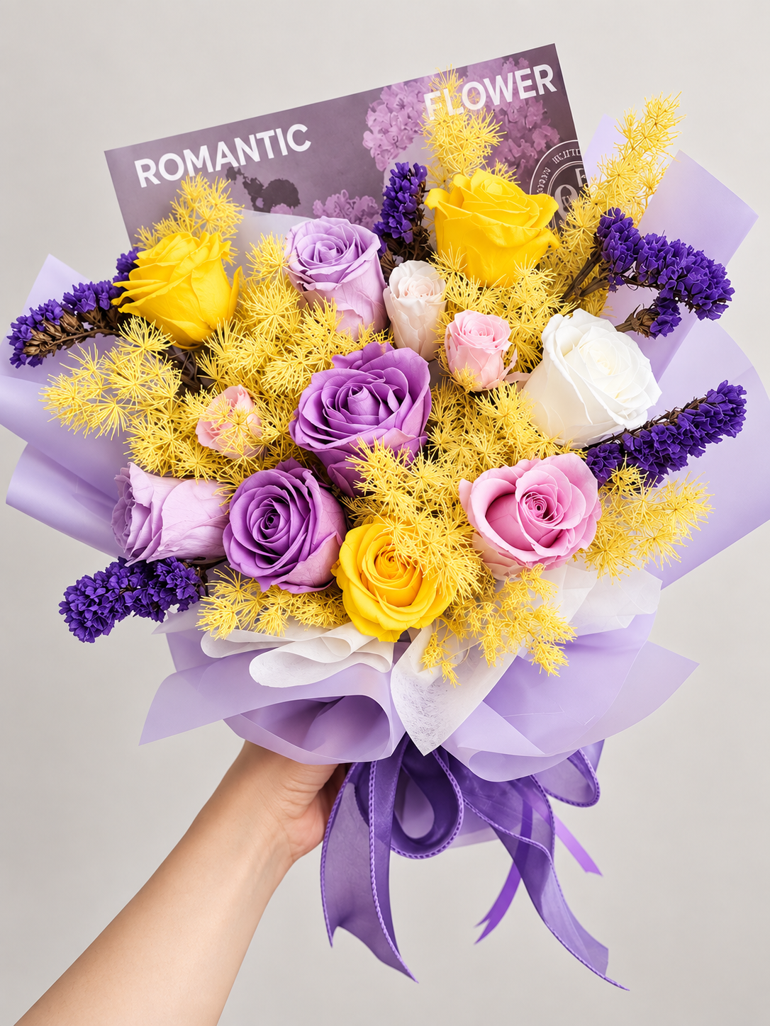 Lavender Romance Mixed Preserved Rose Bouquet