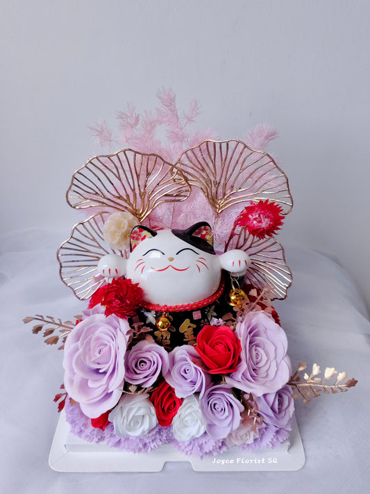 Lucky Cat Opening Flower Box - 招财猫 (Purple)