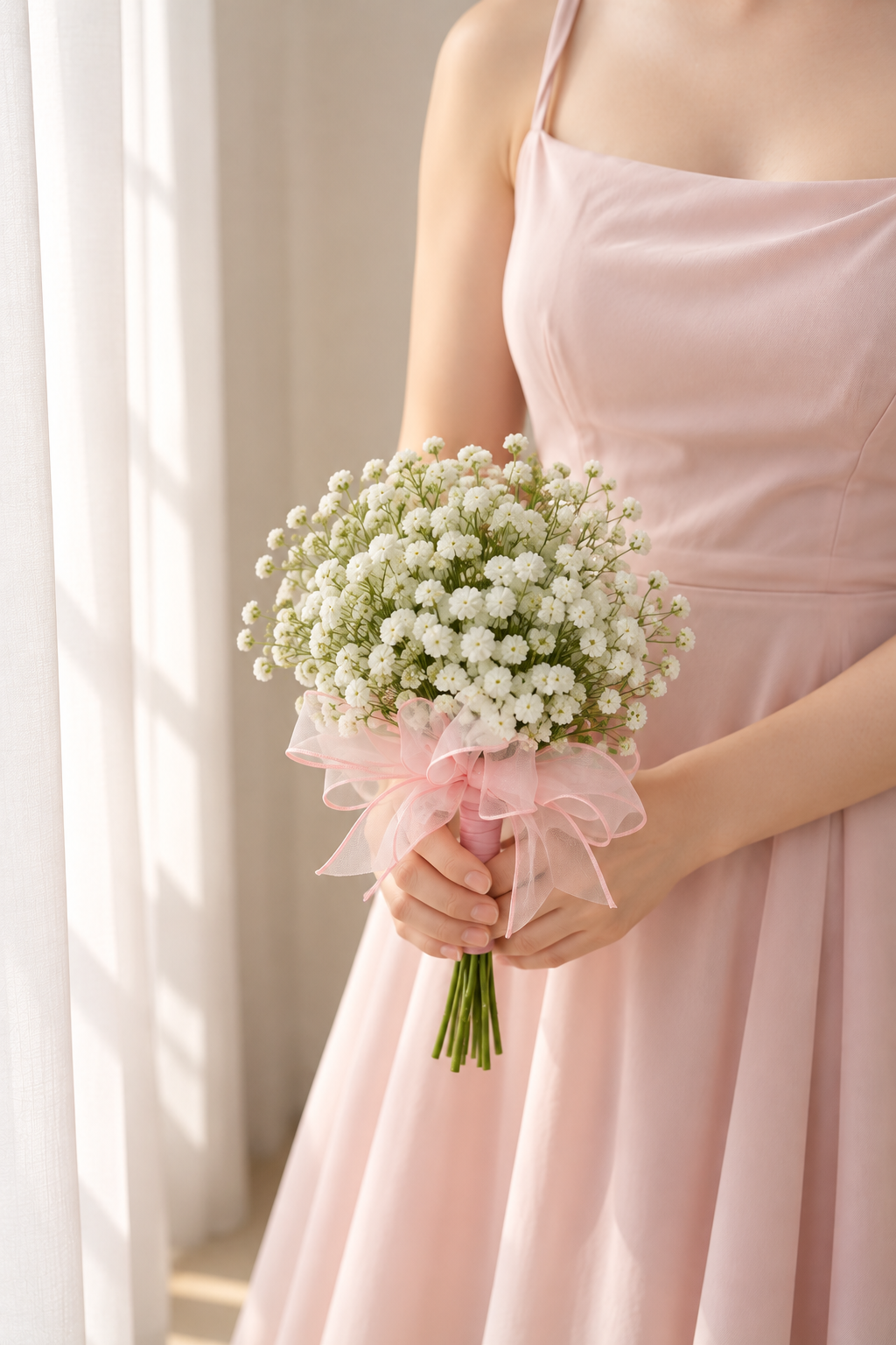 Petite Blush Bridesmaid Bouquet - White Baby's-breath ( Min.4 )