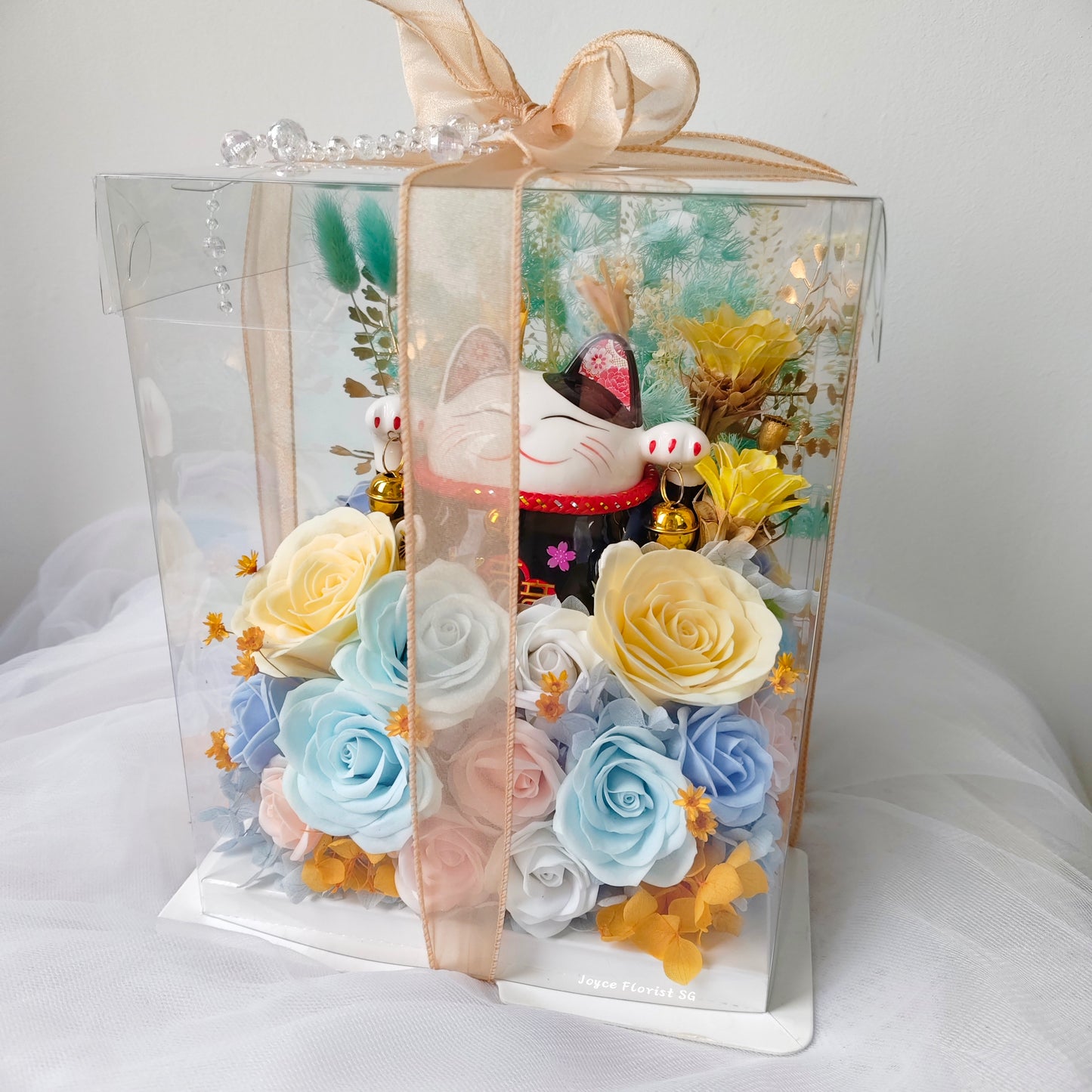 Lucky Cat Opening Flower Box - 招财猫 ( Blue)