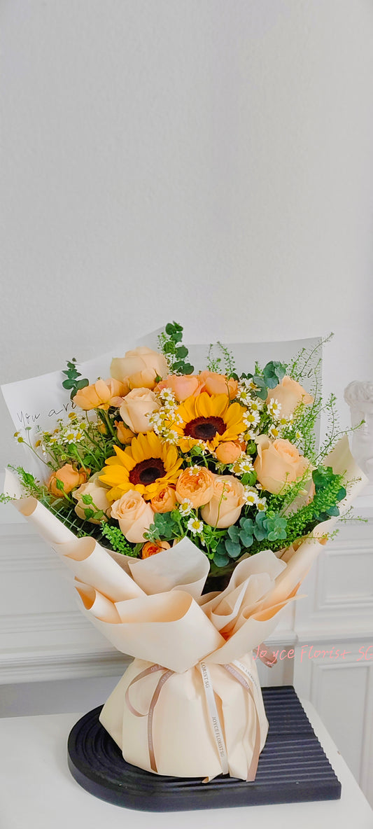 Sunflower & Champagne Roses Bouquet - You're Special