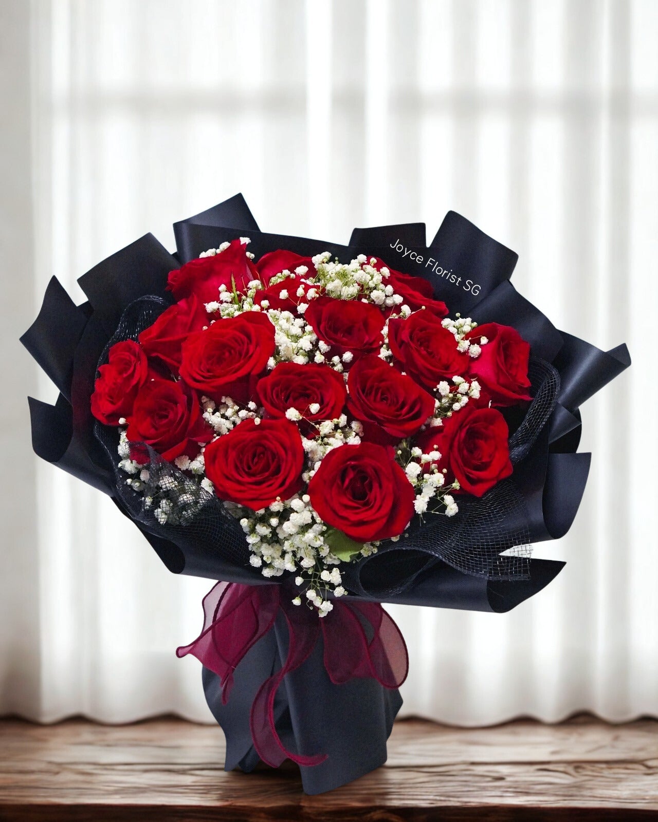 Valentine's Day Rose Flower Bouquet - 18 Red Rose & Baby Breaths