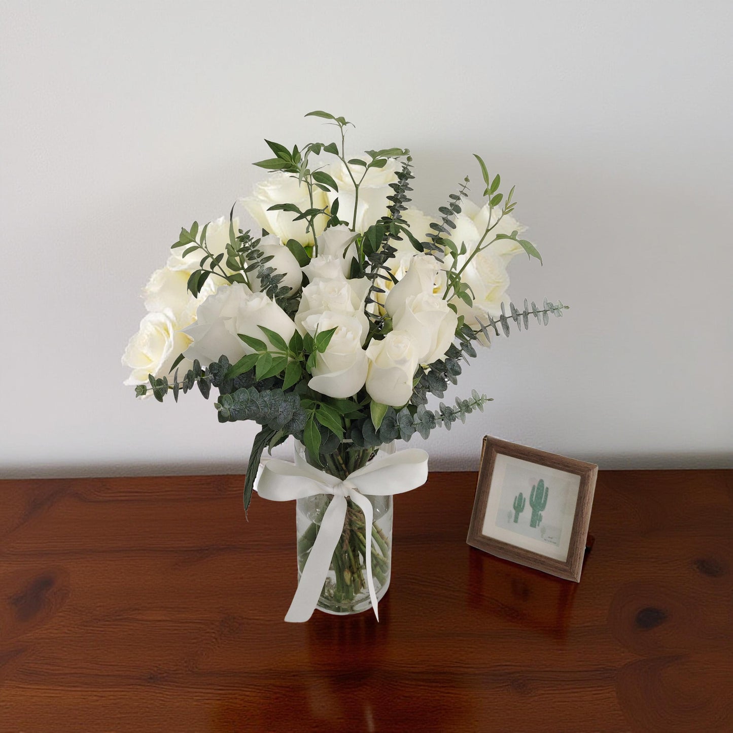 Classic White Rose Vase Arrangement - 12 White Rose