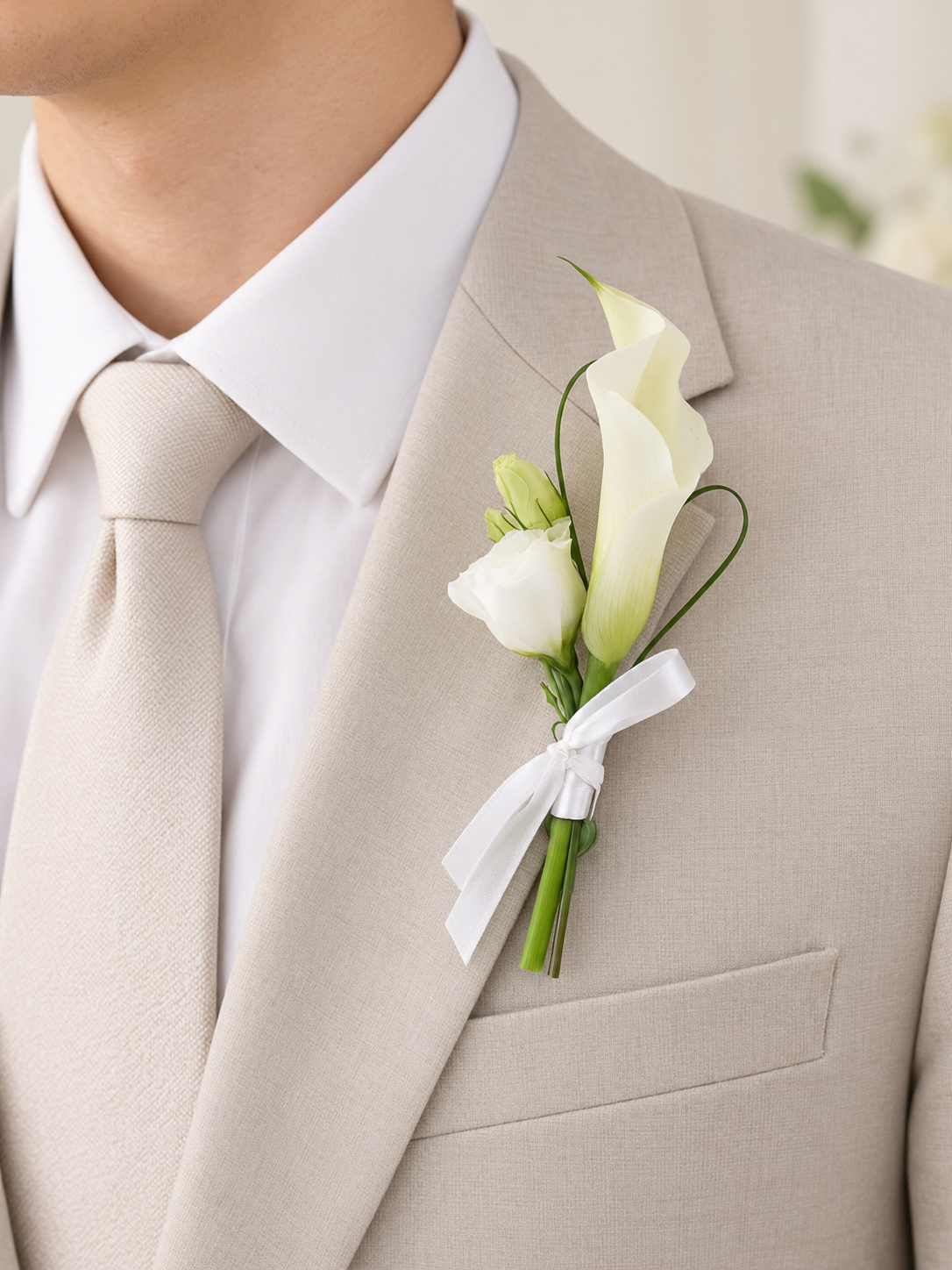 Bridal Bouquet - White Calla Lilies & Bear Grass