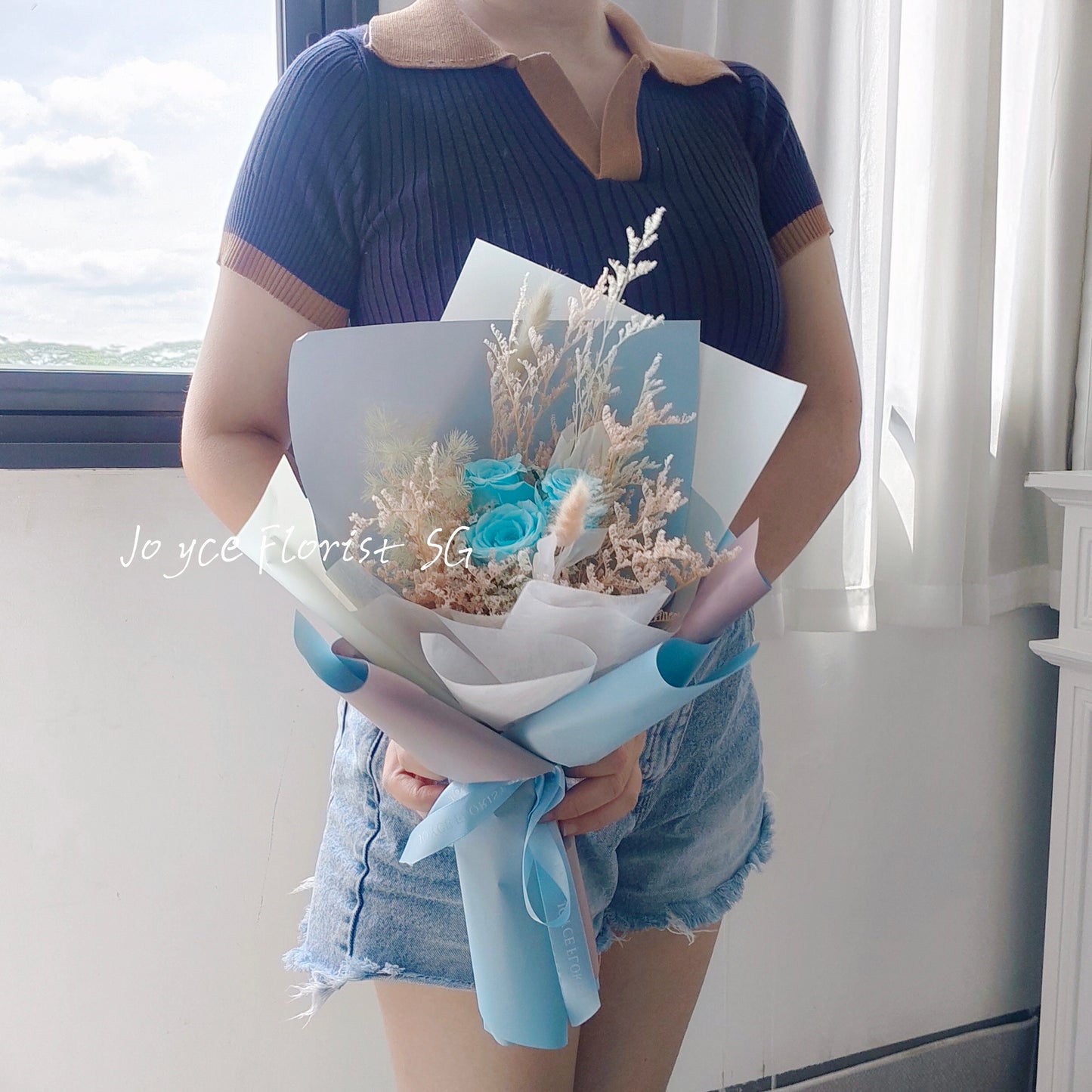 Preserved Flower Bouquet -Sky Blue