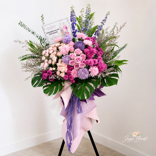 Grand Opening Flower Stand | Pastel Purple Tripod Opening Ceremony Flowers | Lavender Elegance