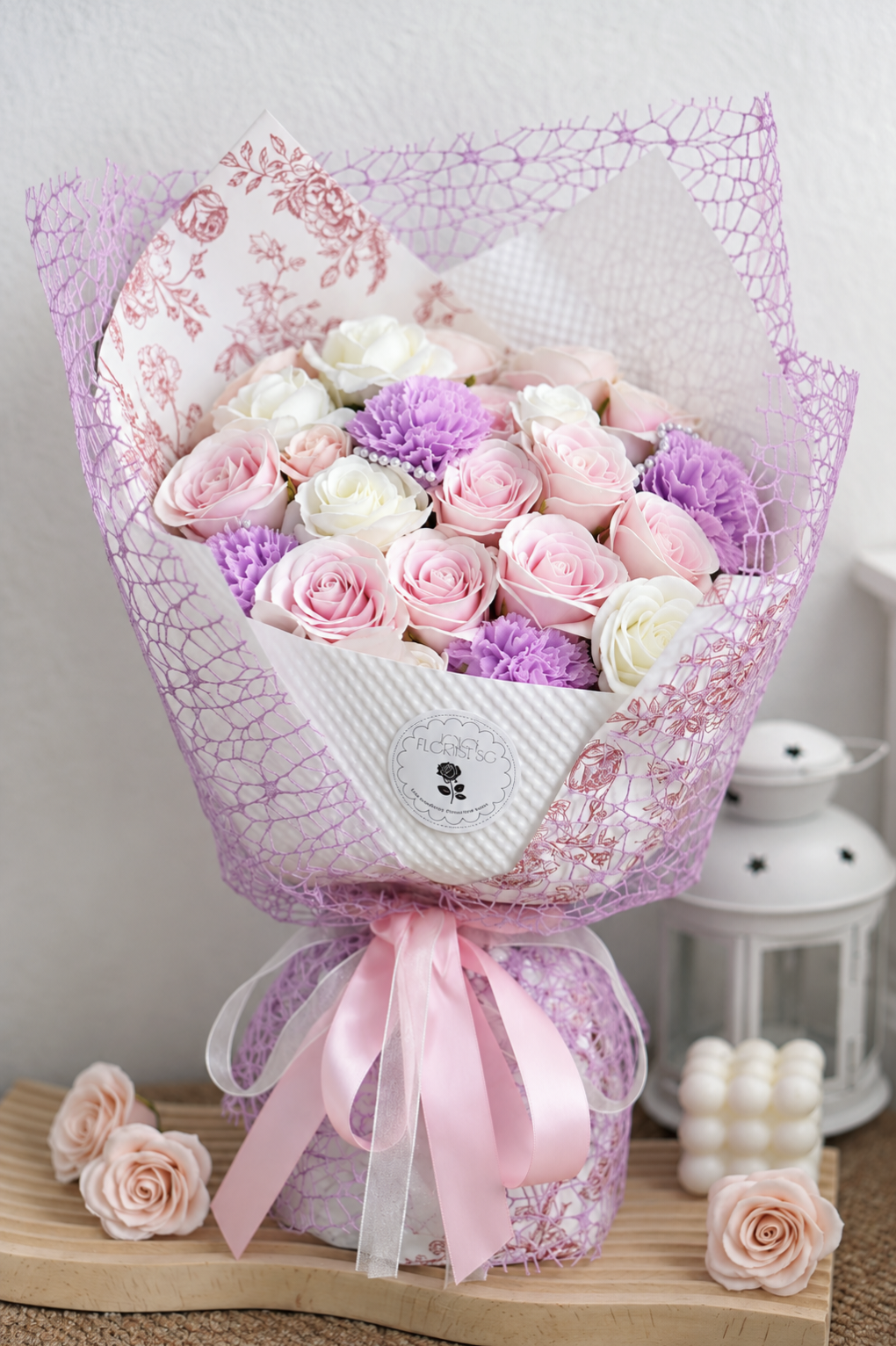 Timeless Soap Flower Bouquet - Pink & Lavender Rose