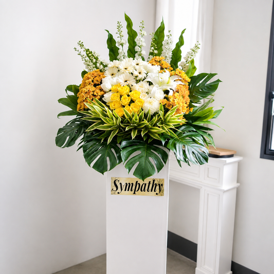 Condolence Flower Stand | Sympathy & Funeral Flowers | Yellow Rose & White Lily