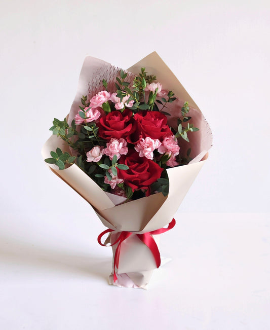 Red Rose with Carnation Fresh Flower Bouquet