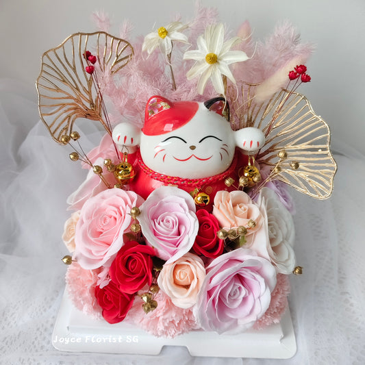 Lucky Cat Opening Flower Box - 招财猫 (pink)