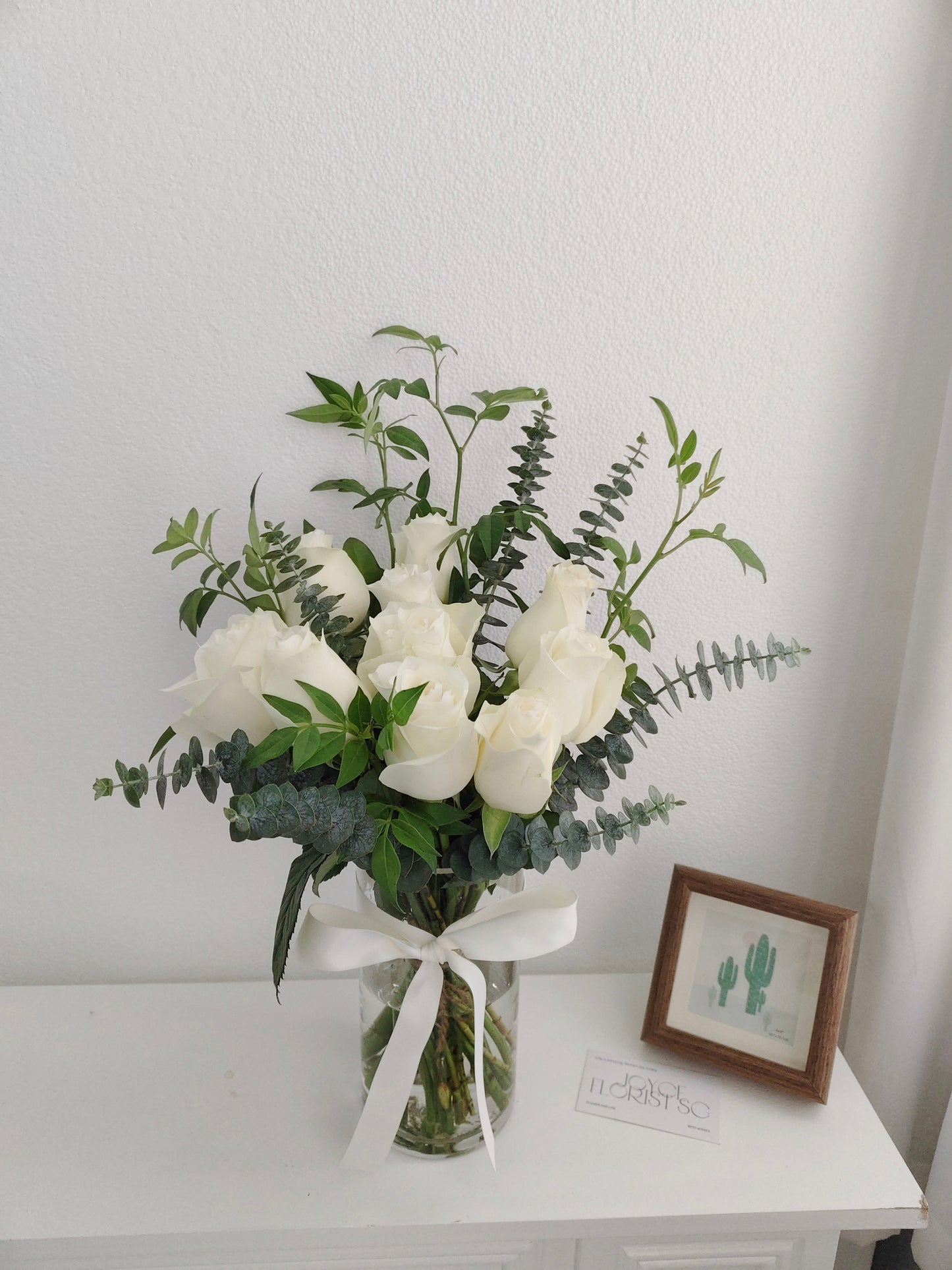 Classic White Rose Vase Arrangement - 12 White Rose