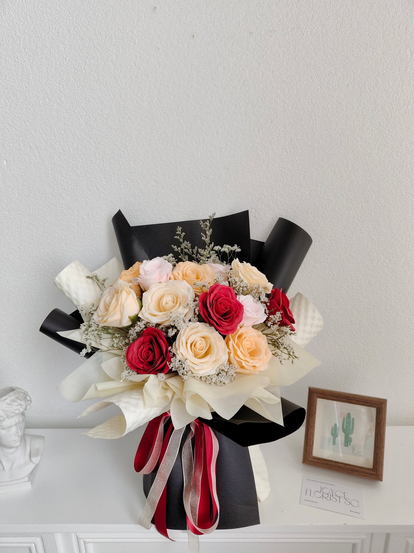 Valentine's Day Soap Flower Bouquet - Red & Champagne Roses