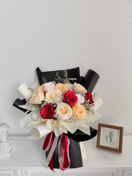 Valentine's Day Soap Flower Bouquet - Red & Champagne Roses