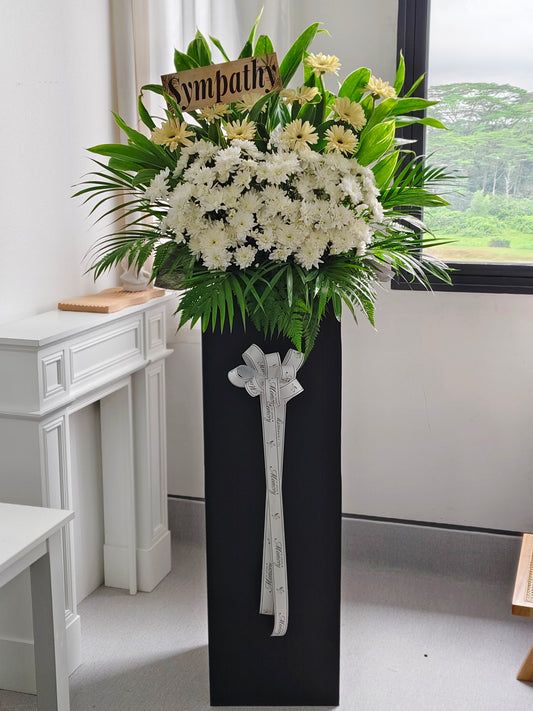 Condolence Flower Stand | Sympathy & Funeral Flowers | White Gerbera & White Chrysanthemum