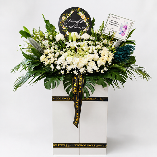 Large Condolence Flower Stand | Sympathy & Funeral Flowers | White Rose & White Hydrangea