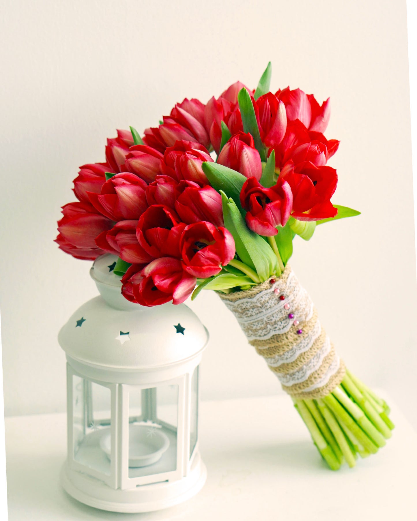 Bridal Wedding Hand Bouquet - Red Tulip