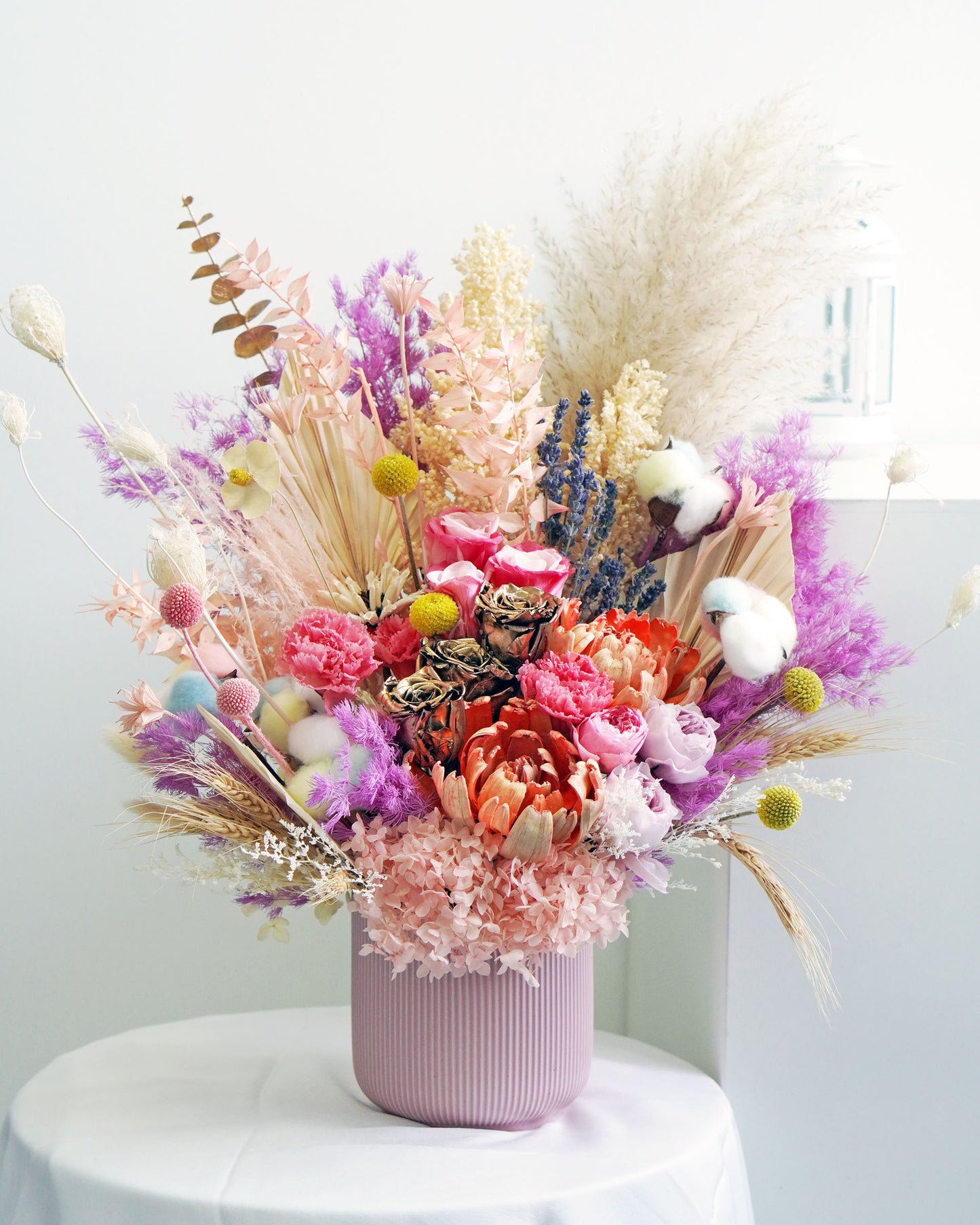 Preserved Flower Table Arrangement - Rainbow