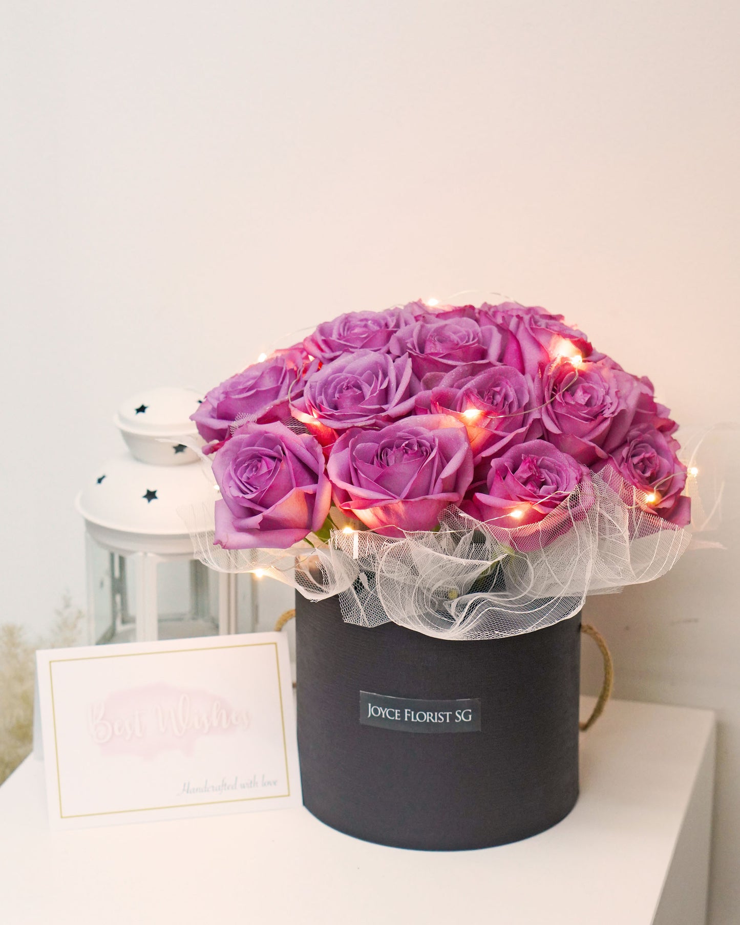 Flower Bloom Box - Purple Roses With Fairy light