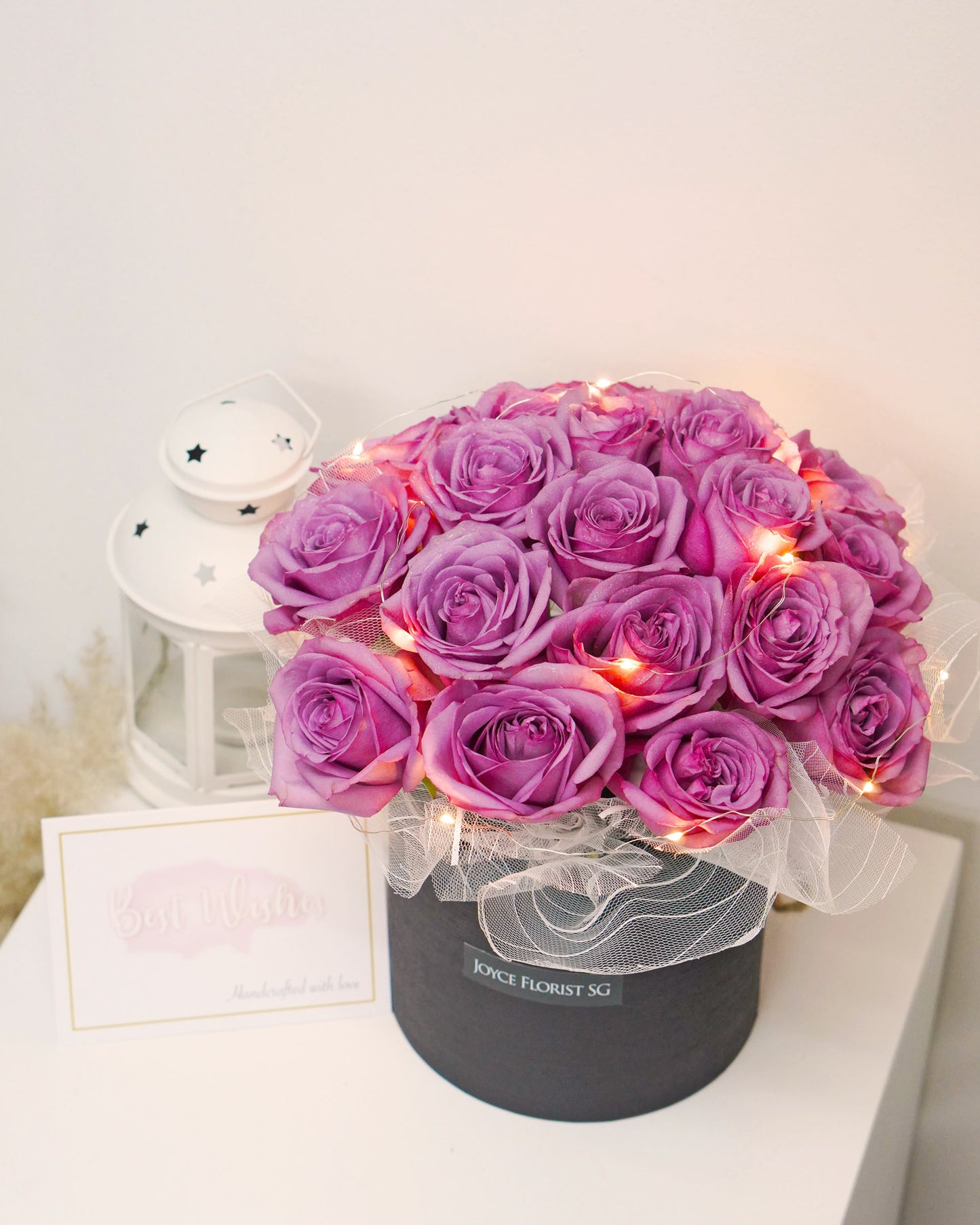 Flower Bloom Box - Purple Roses With Fairy light
