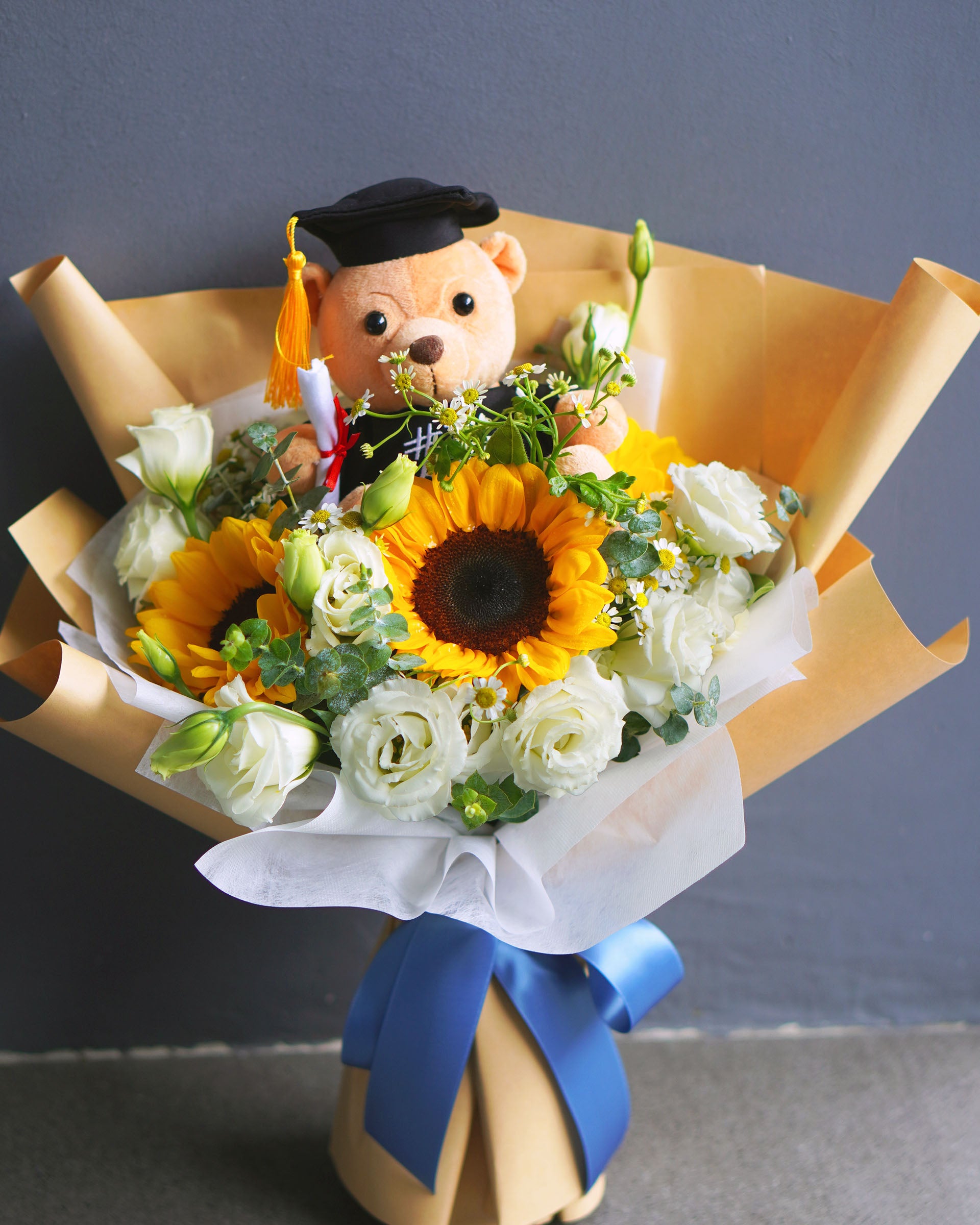 Sunflower Graduation Bouquet With Bear - Brilliance