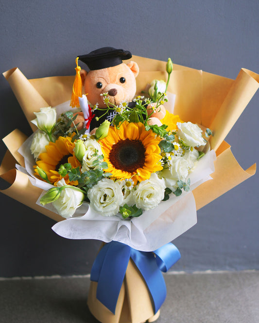 Sunflower Graduation Bouquet With Bear - Brilliance