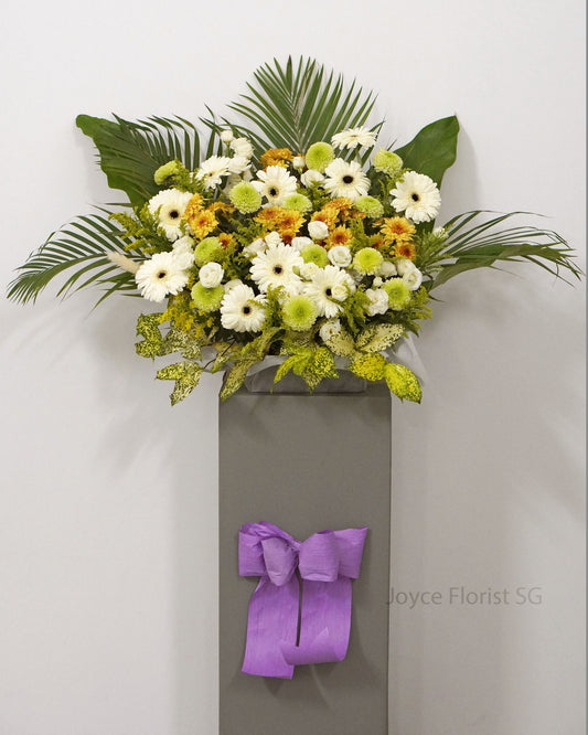 Condolence Flower Stand | Funeral Wreath | White Gerbera